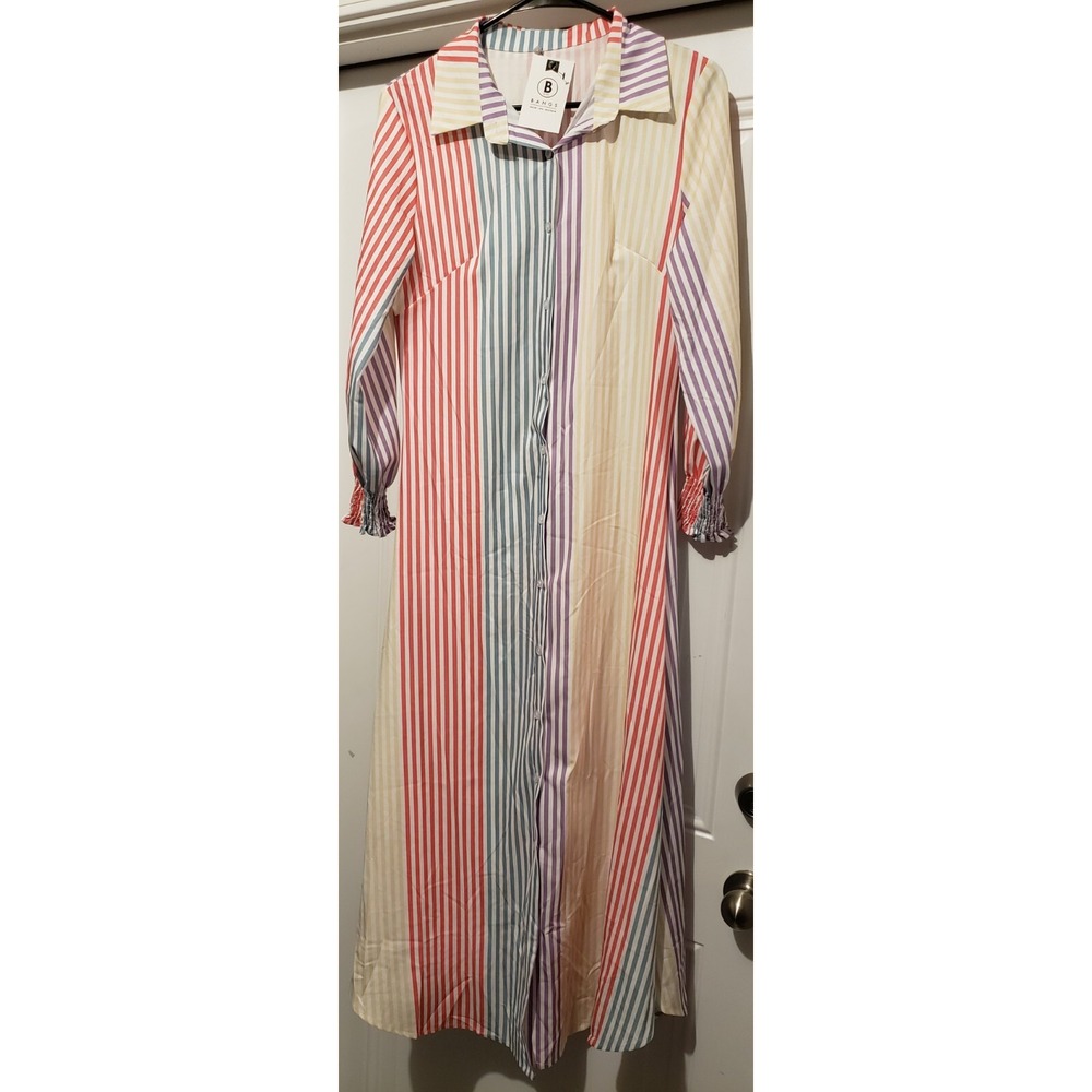 BANGS Beaufort Casual Dress Womens Size Medium Multicolor $34 Striped Button Up